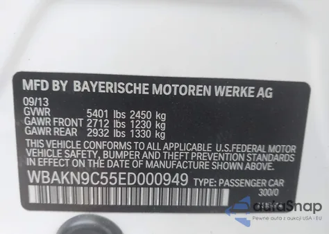 2014 BMW 550I из США, поврежденный, VIN WBAKN9C55ED000949